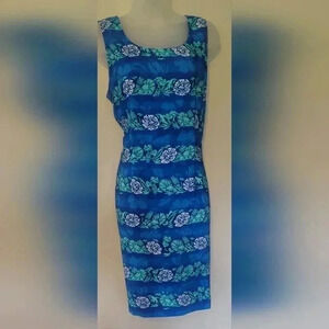VTG Sag Harbor, Blue Floral Sheath Shift Midi dress Womens Sz 10 NWOT
